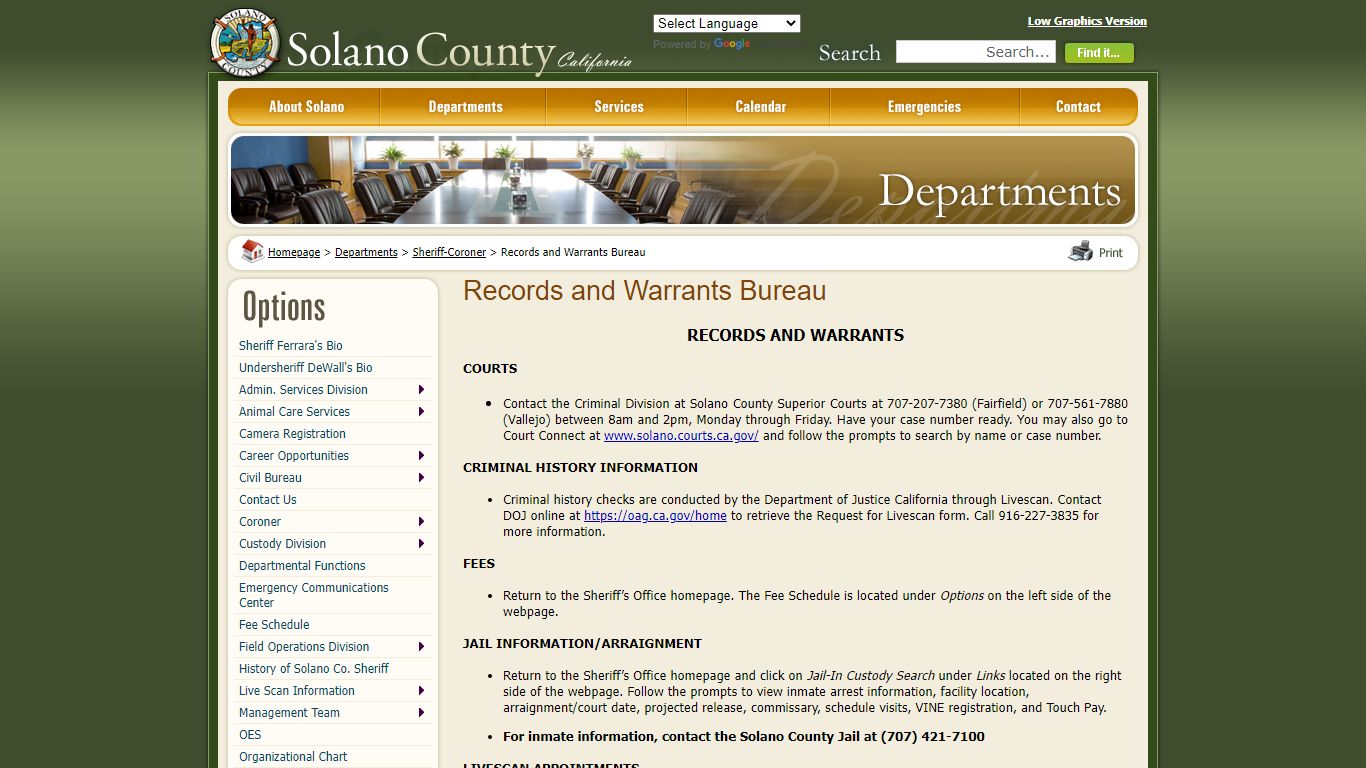 Solano County - Records and Warrants Bureau - Solano County, California